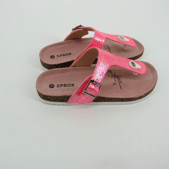Sprox Kids Pink Shiny Snake Print Sandals Buckle Strap Cork Footbed Size 3 NIB - Picture 2 of 6